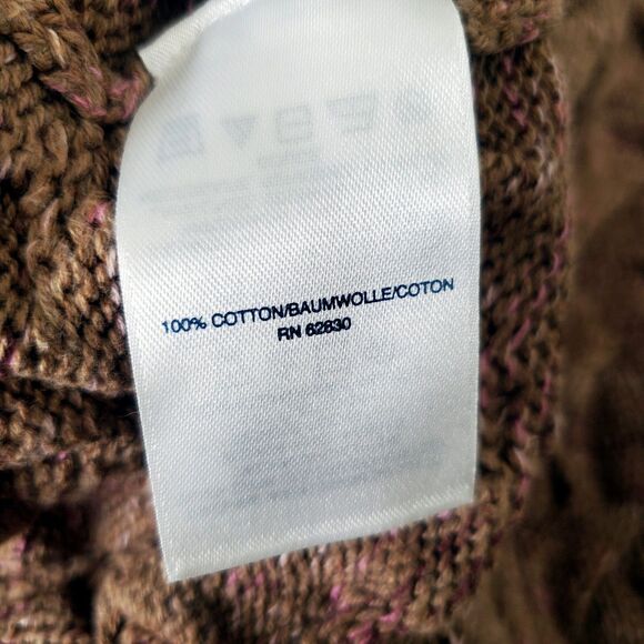 Lands' End Drifter Sweater Womens Size Medium Brown Pink Cotton Braided Knit - Picture 9 of 11